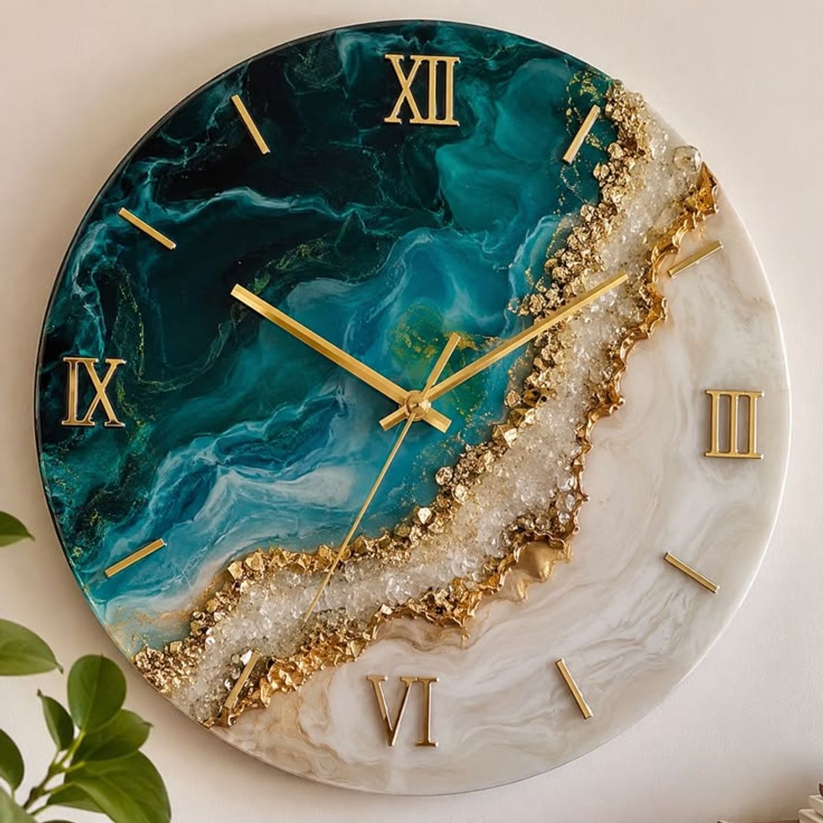 Emerald Geode Resin Clock