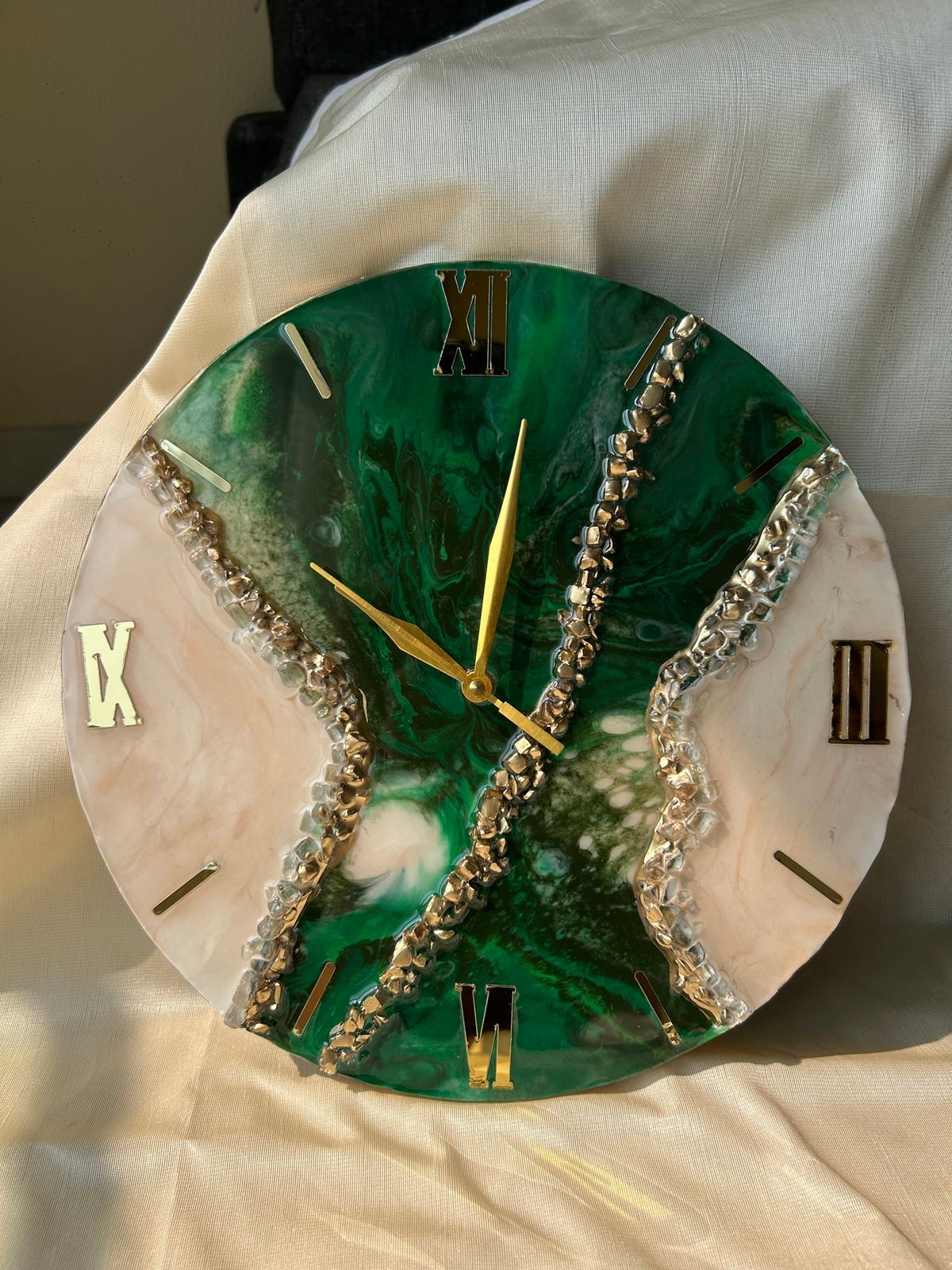 Emerald Geode Resin Clock