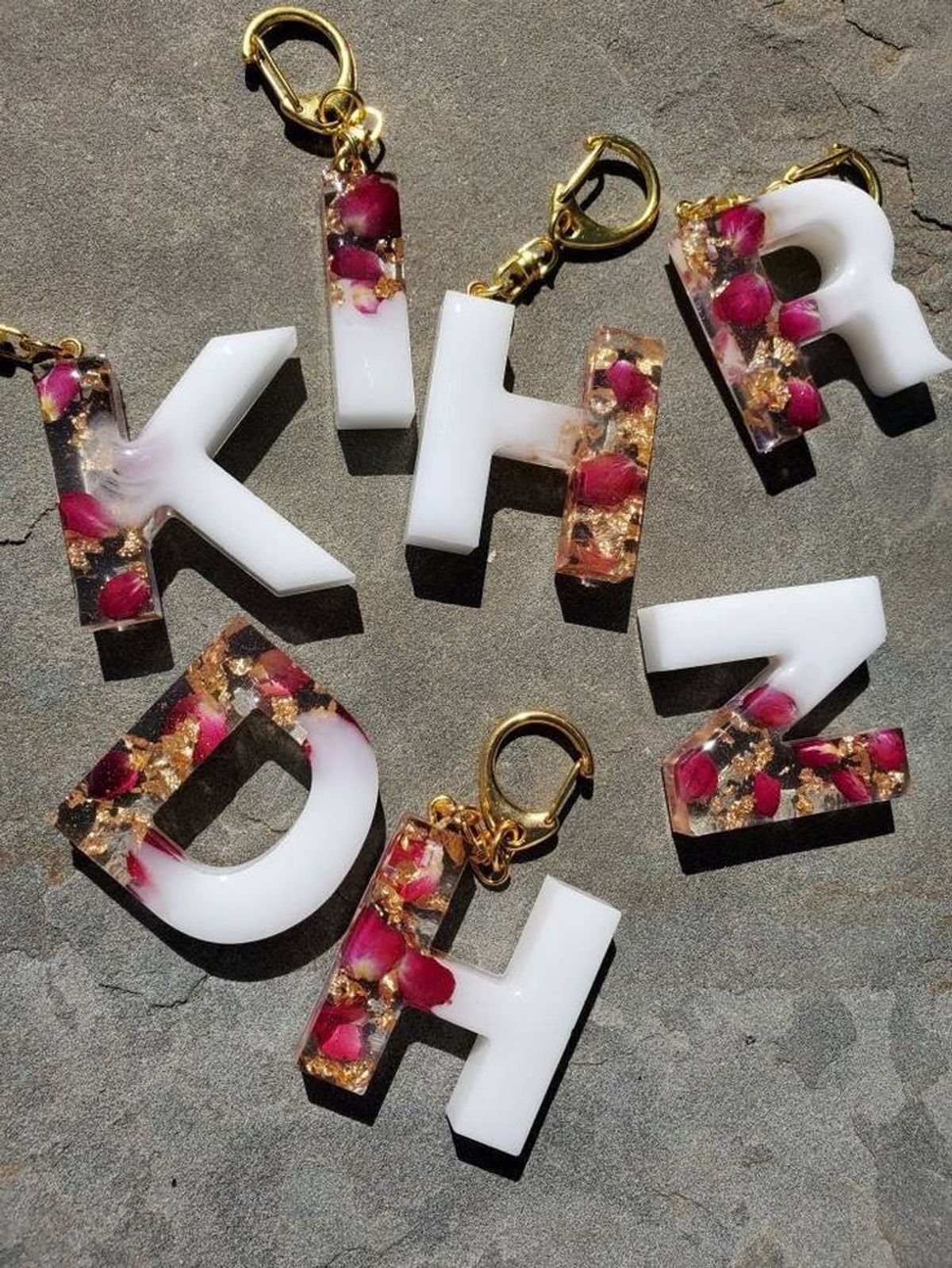Rose Petal Initial Keychain
