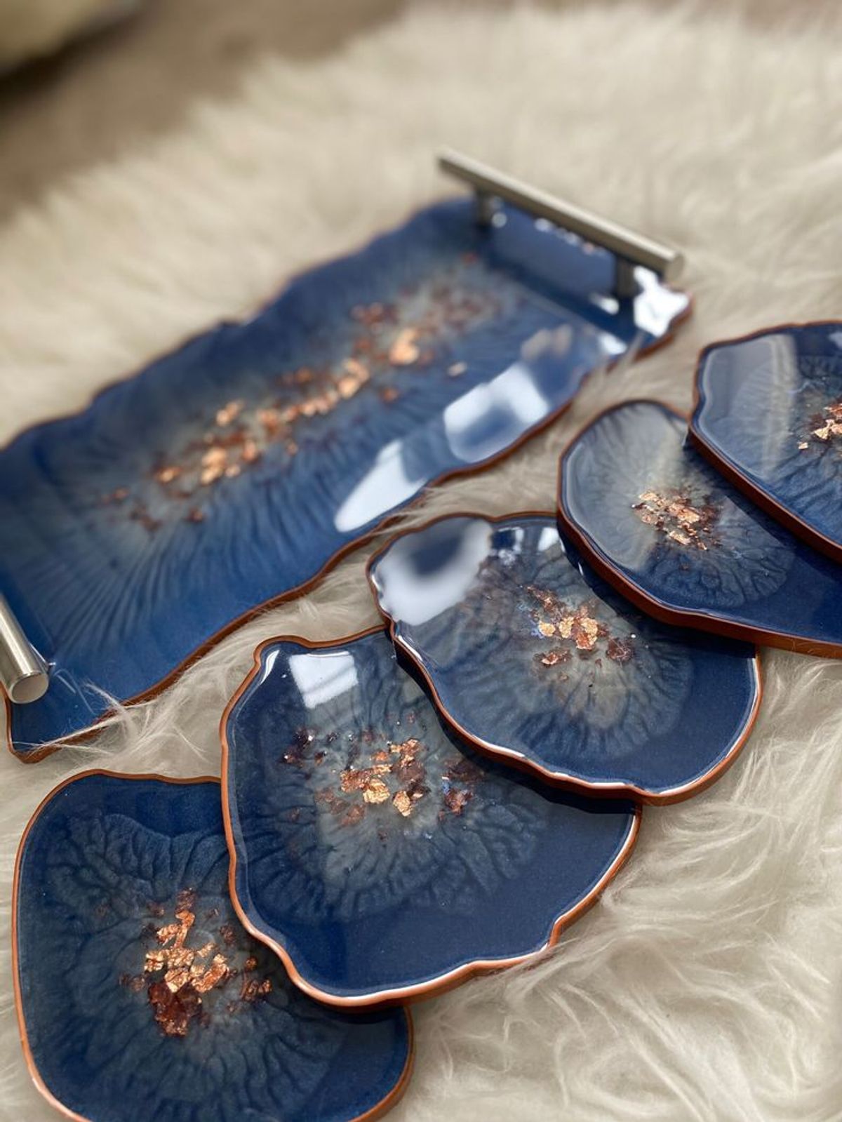 Navy & Copper Tray & Coaster Set