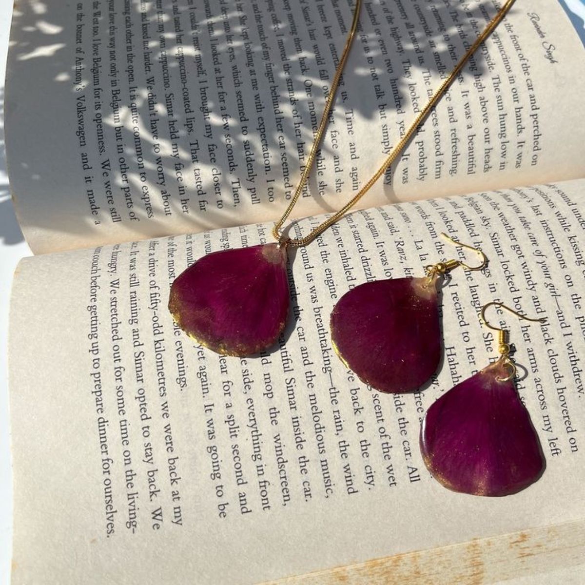 Rose Petal Pendant & Earrings Set