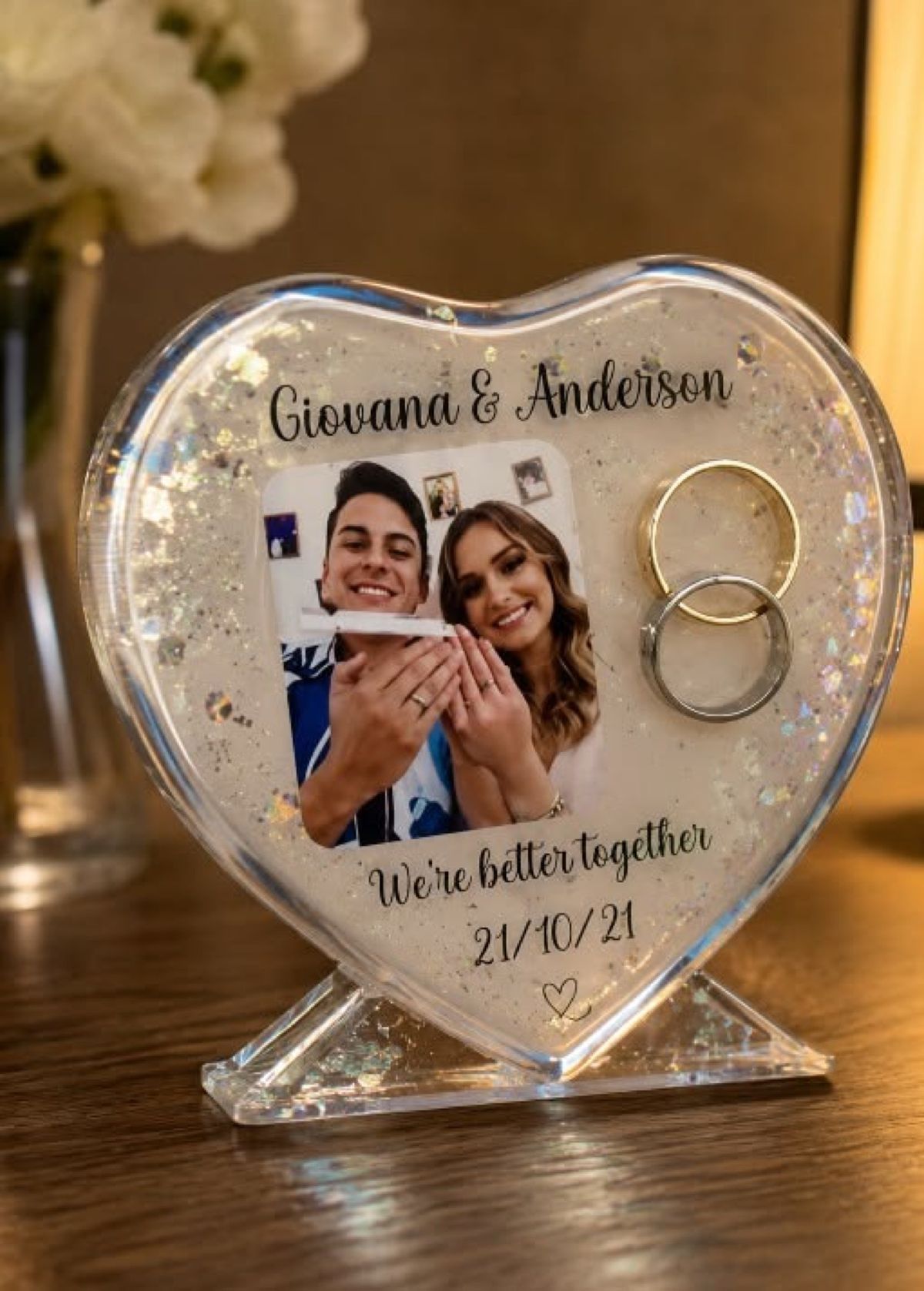 Heart Photo Stand with Rings