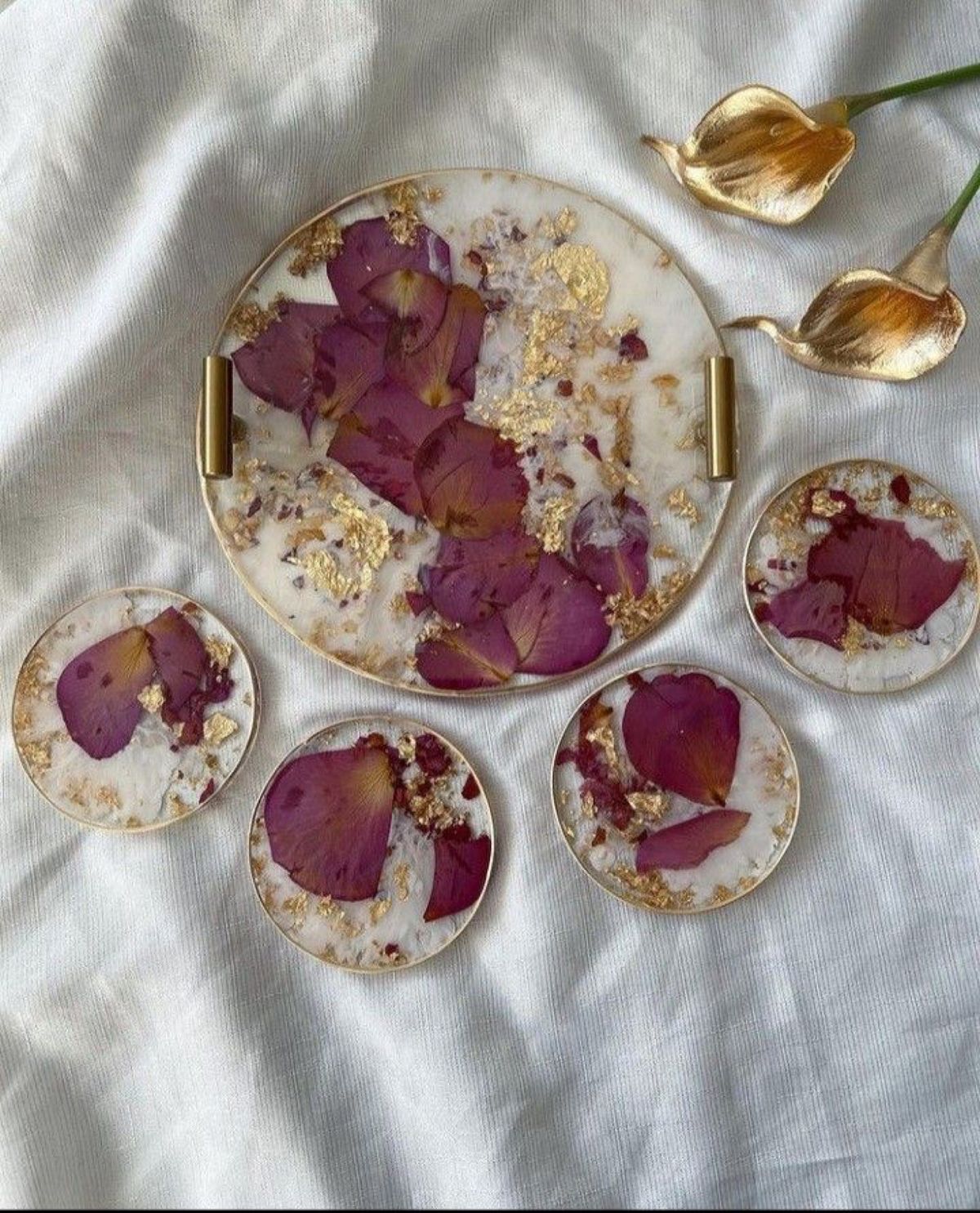 Rose Petal Tray & Coaster Set