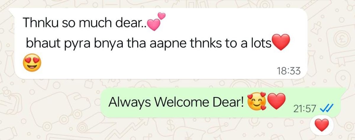 A happy customer's WhatsApp review