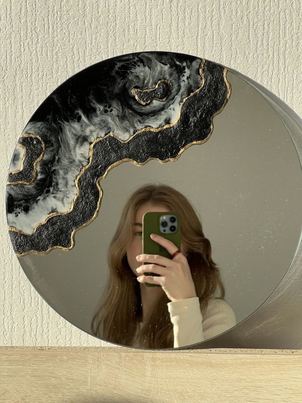 Black Marble Geode Mirror