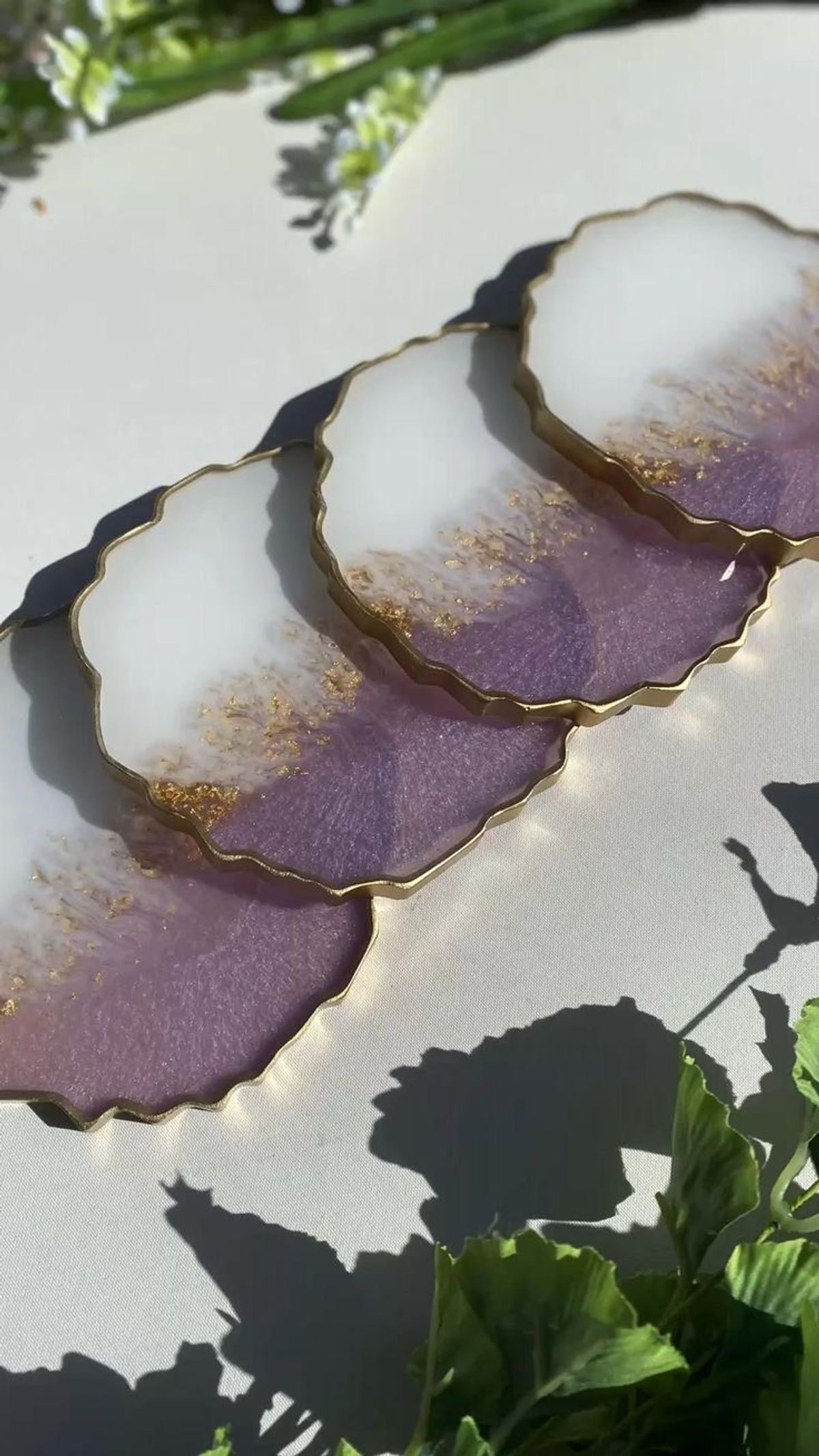 Lilac & Gold Geode Coasters