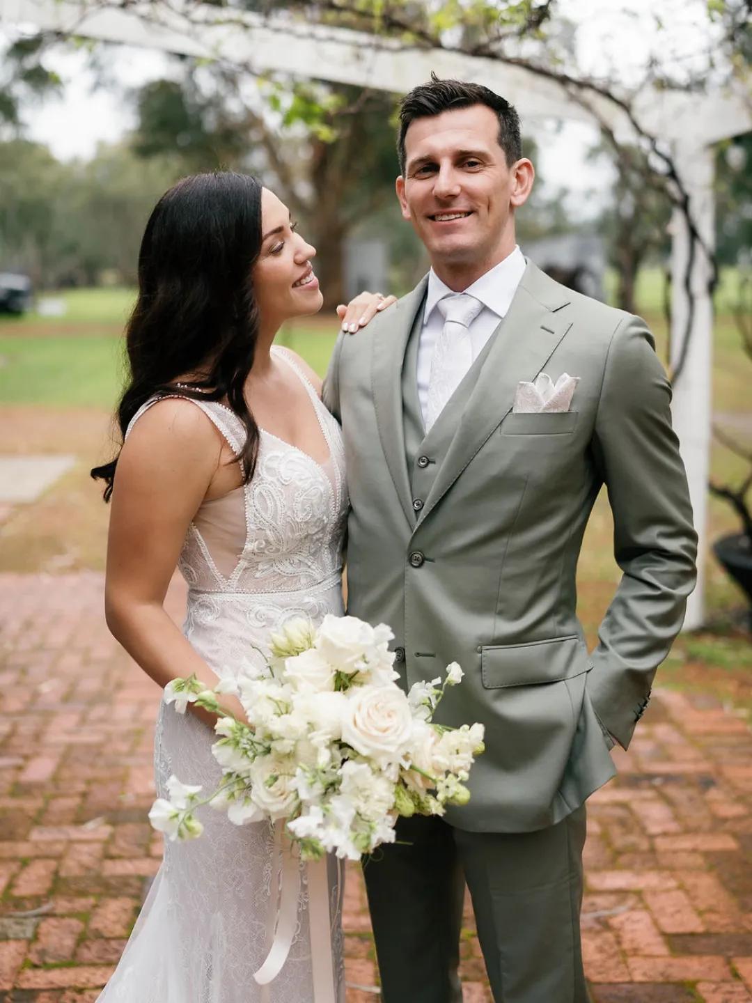 A photo of a couple, just married.