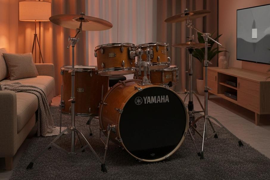 Une batterie dans un salon tamisé