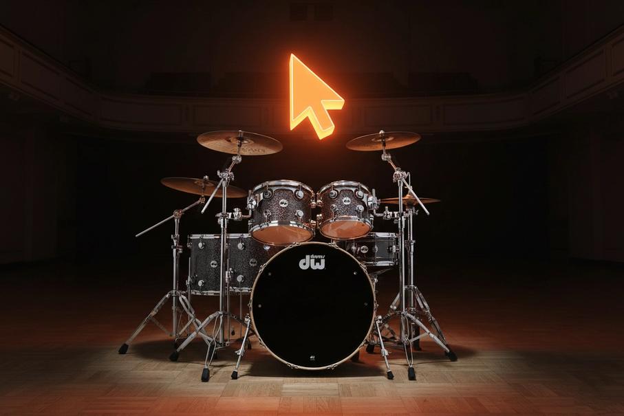 Une flèche 3D orange flottant au dessus d'une batterie