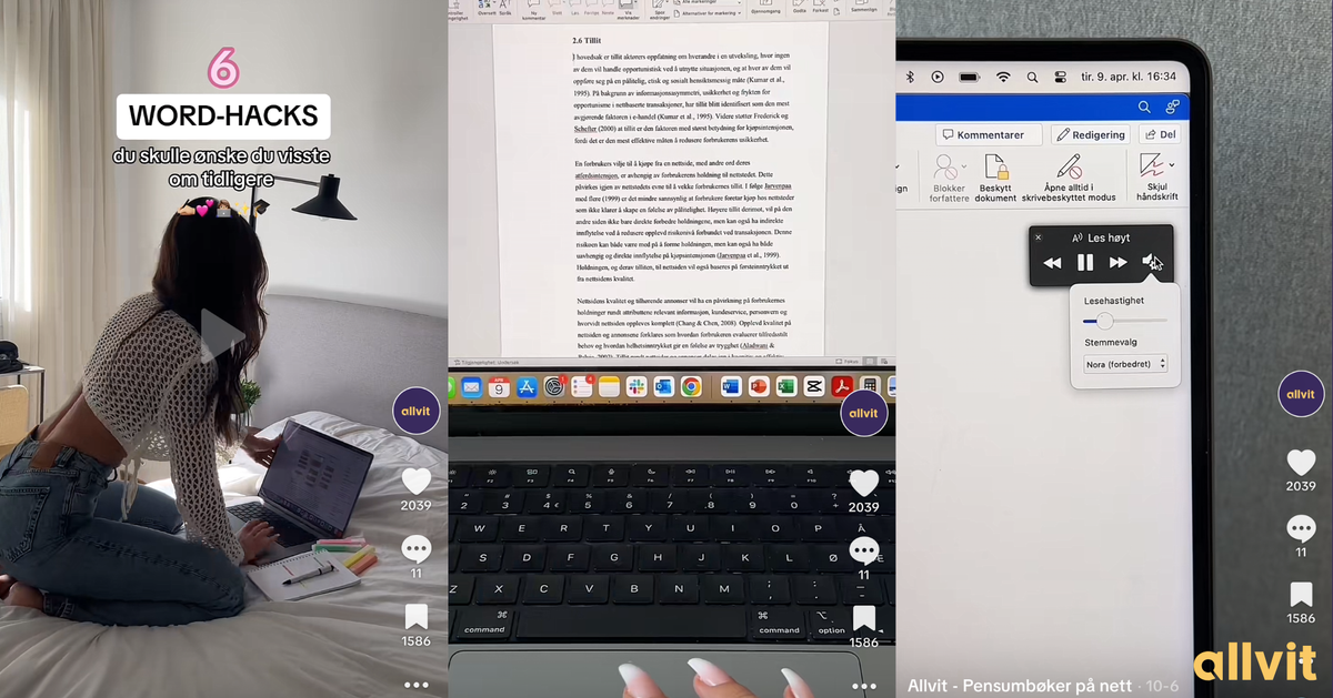 Word hacks. Skjermbilde fra TikTok.