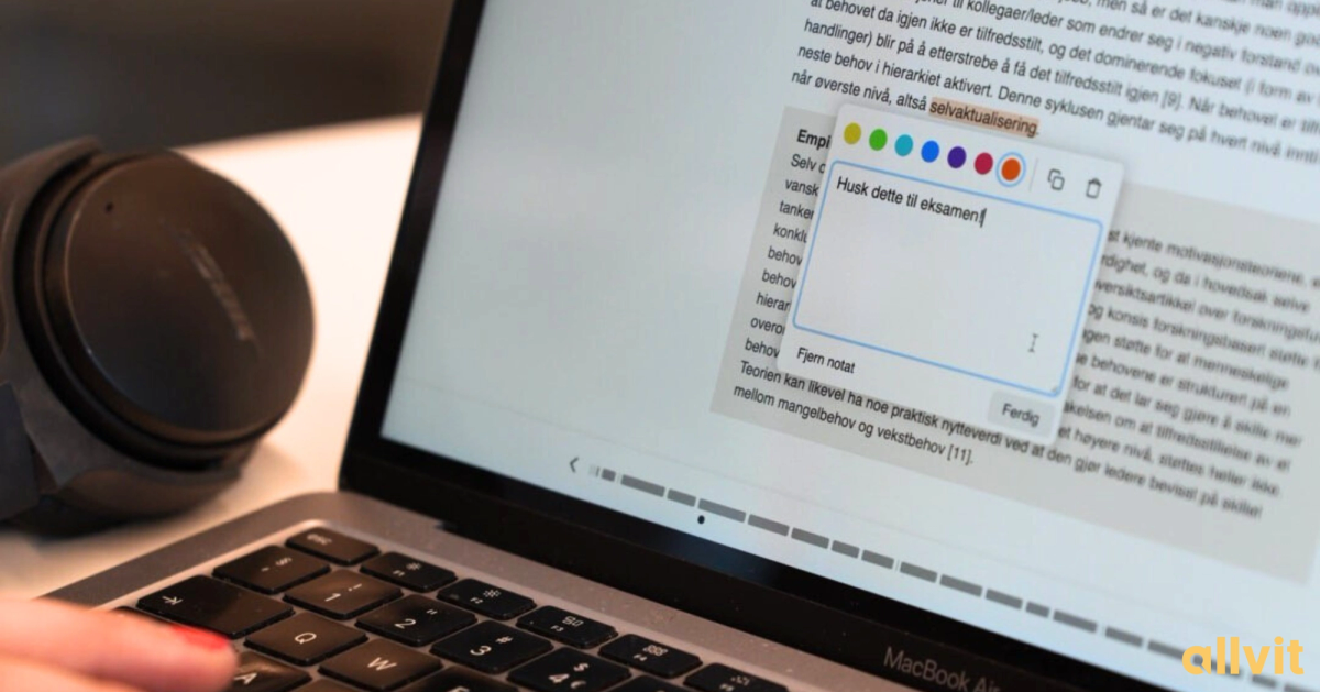 Notater i digital bok på Allvit. Foto.