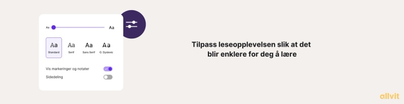 Tilpass leseopplevelsen slik at det blir enklere for deg å lære. Grafisk illustrasjon.
