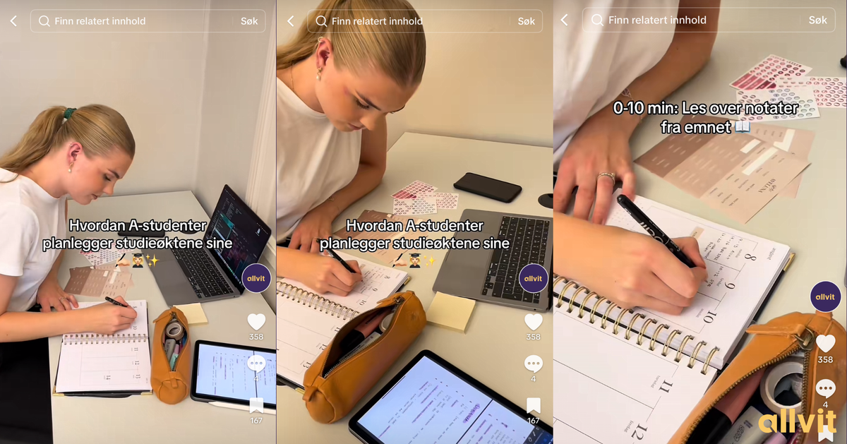 Student som jobber med notater. Skjermbilde fra TikTok. 