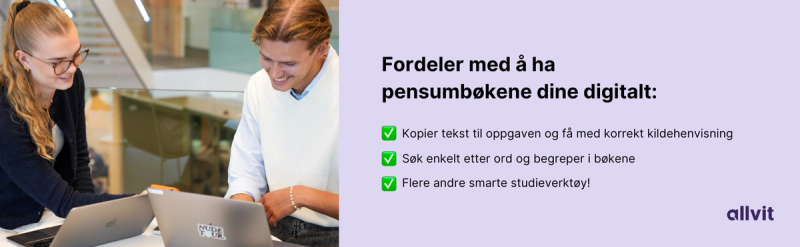Fordeler med å ha pensumbøkene dine digitalt. Grafisk.