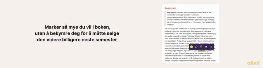 Marker så mye du vil i boken uten å bekymre deg for å måtte selge den videre billigere neste semester. Grafisk illustrasjon.