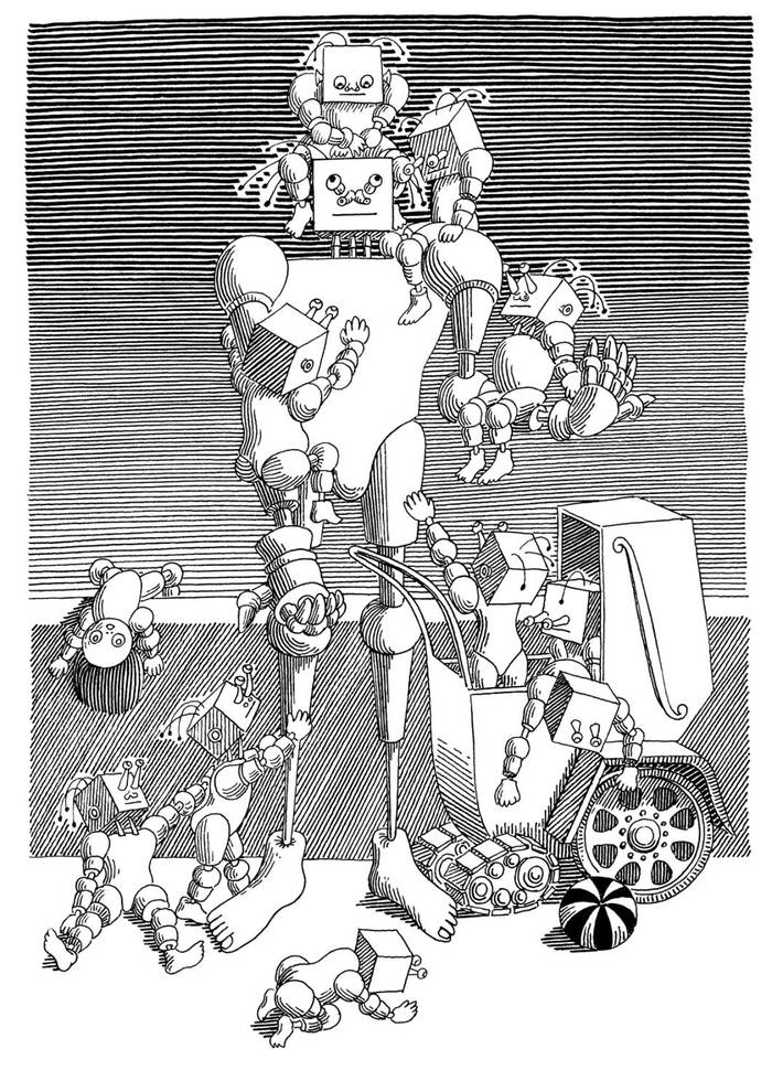 Ilustracja Daniela Mroza — robot-mnich (Cyberiada)