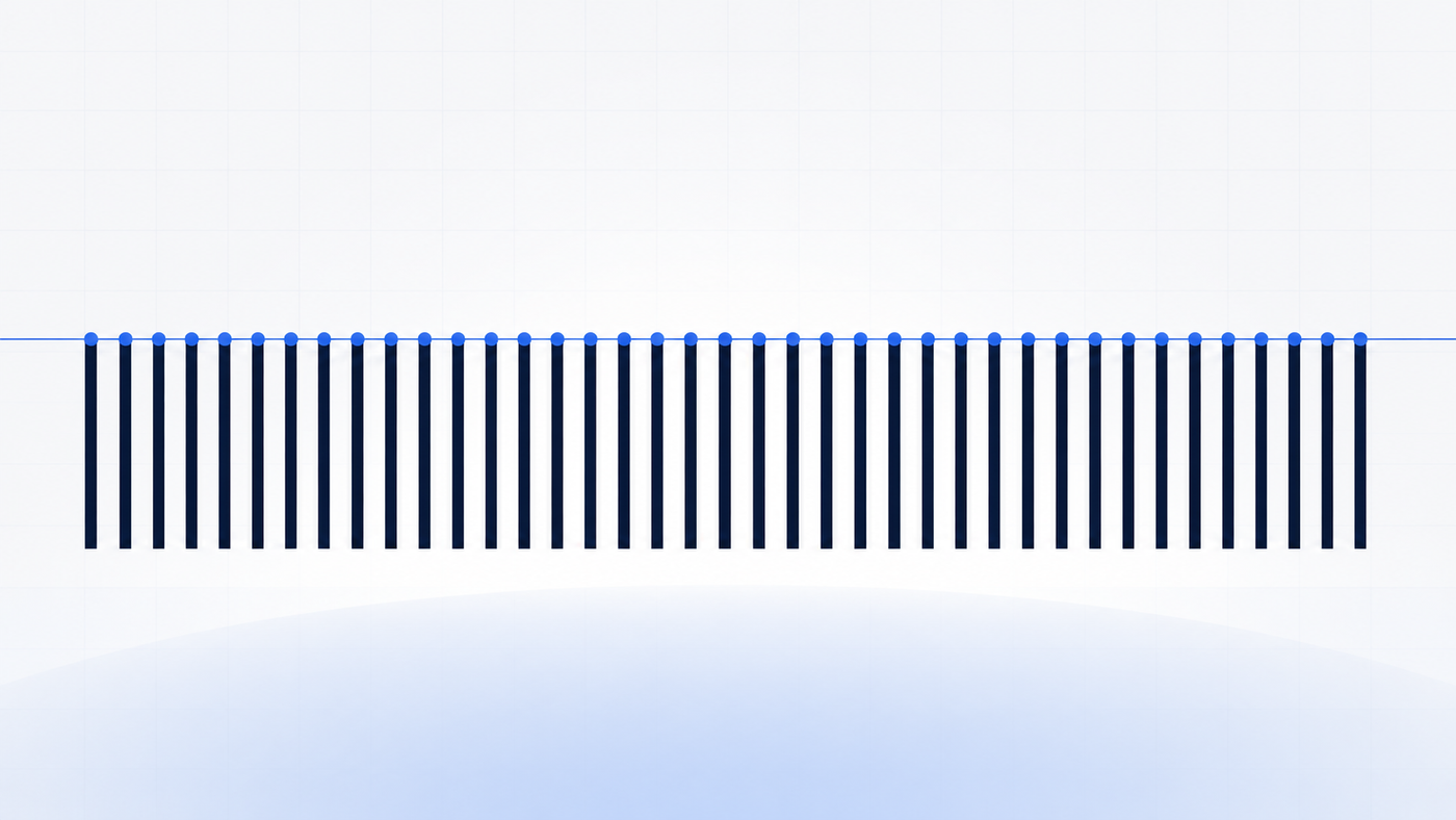 Rows of identical navy bars all hanging from a single blue threshold line, none higher or lower than any other