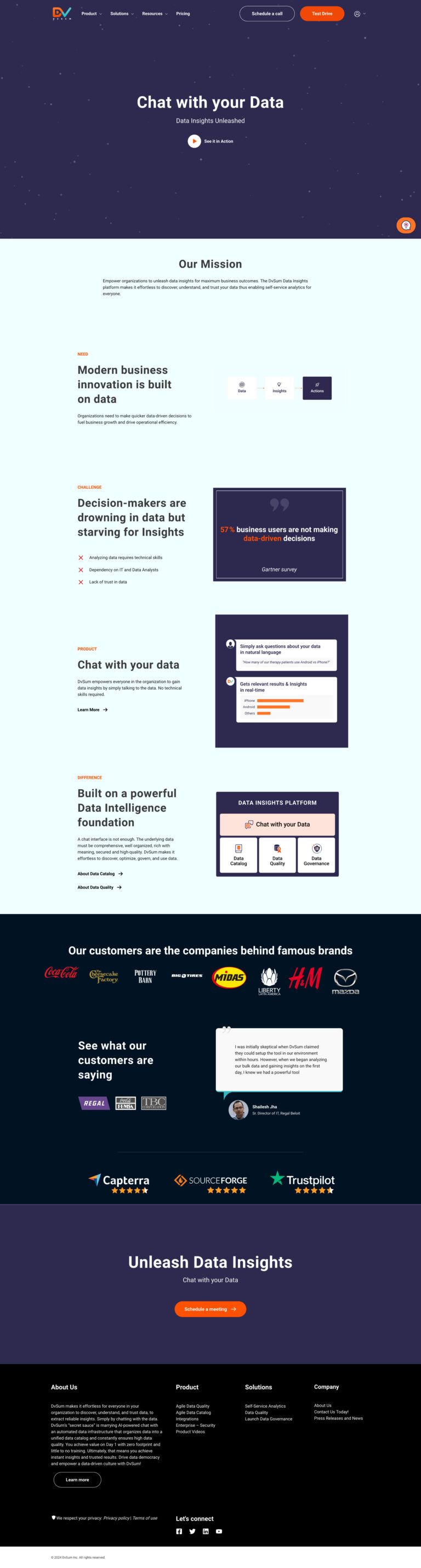 DvSum website after redesign