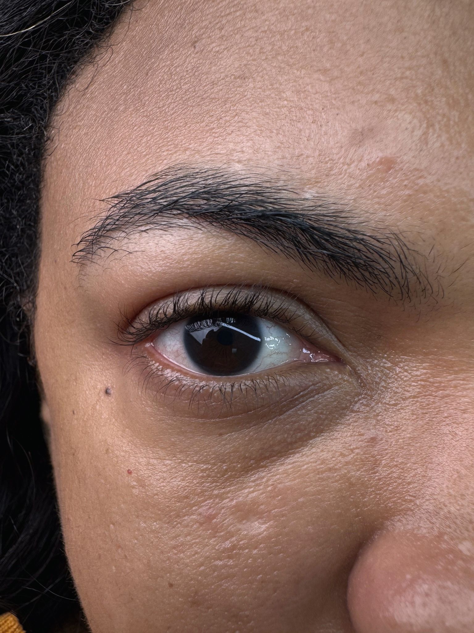 Close-up of natural lashes before eyelash extensions