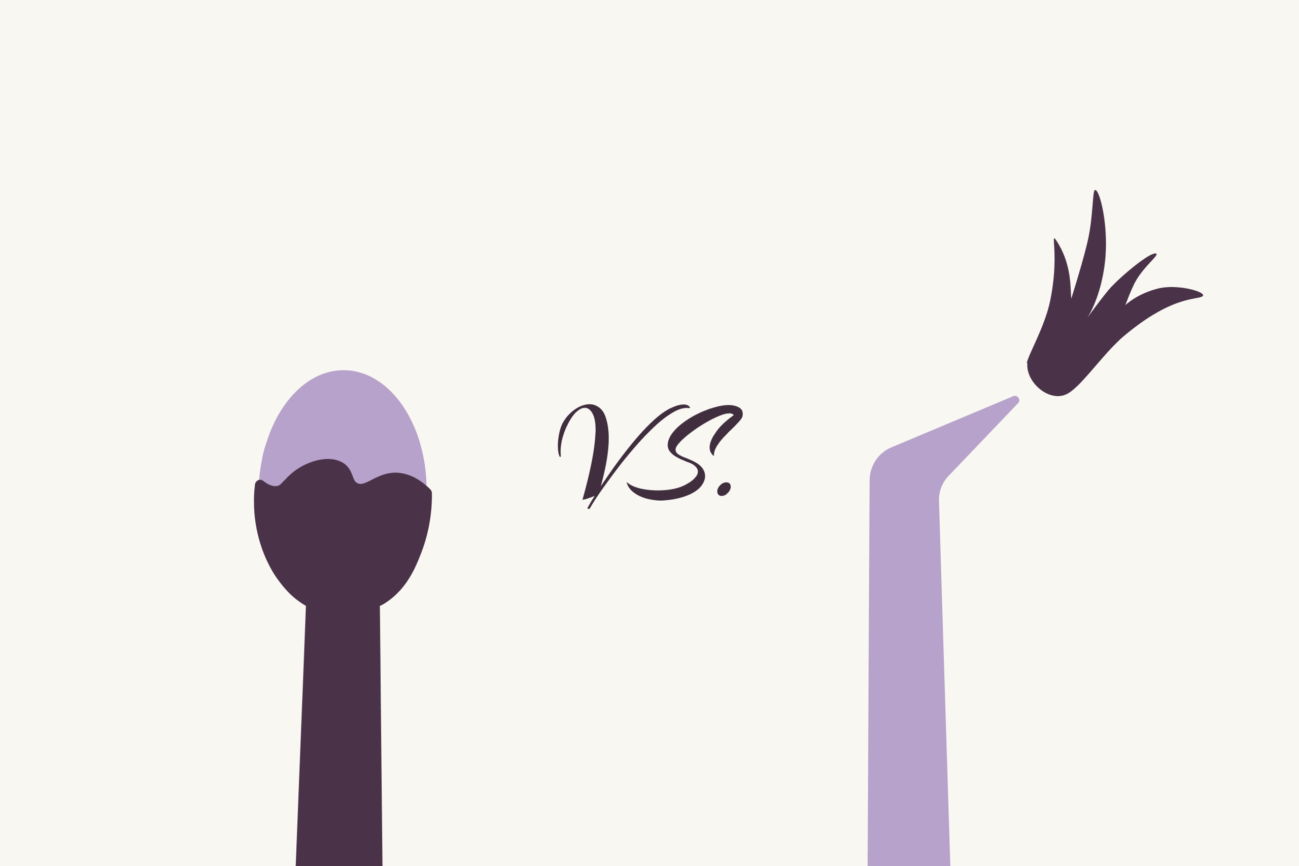 Illustration of a lash lift rod versus lash extension tweezers in purple tones on a cream background.