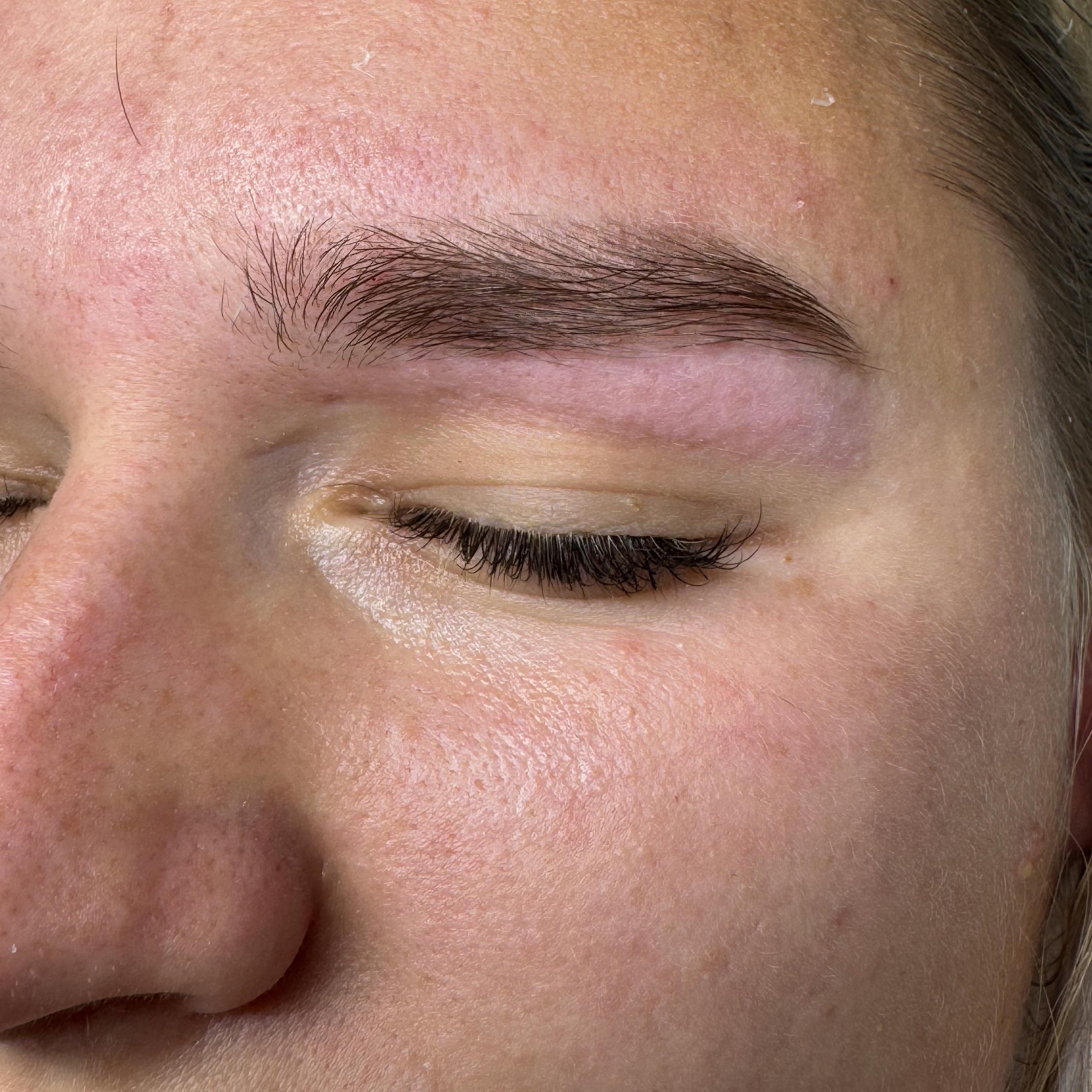 After brow tinting: the same eyebrow looks darker, fuller, and sharply defined.