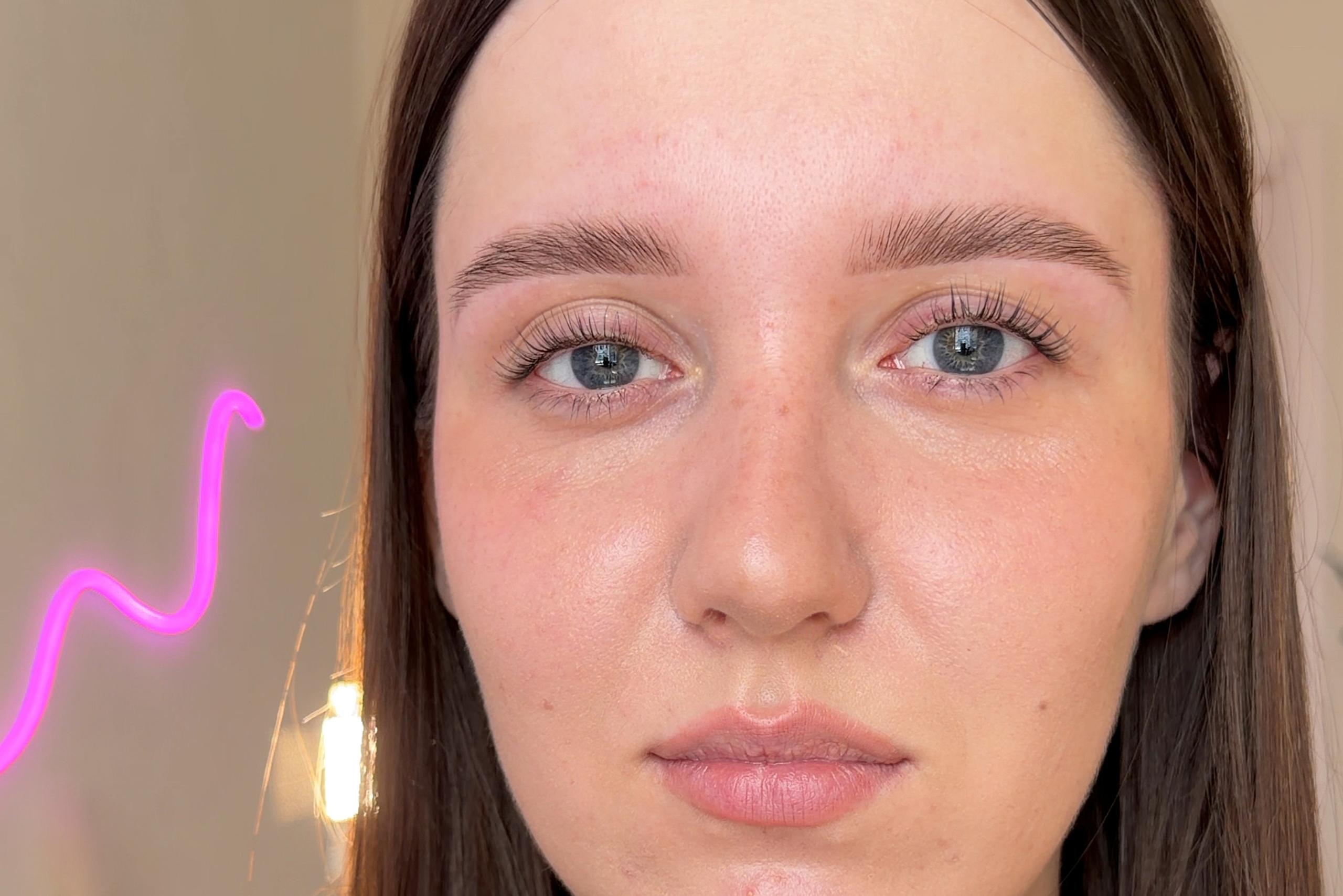 Client's lifted, feathery eyebrows after brow lamination.