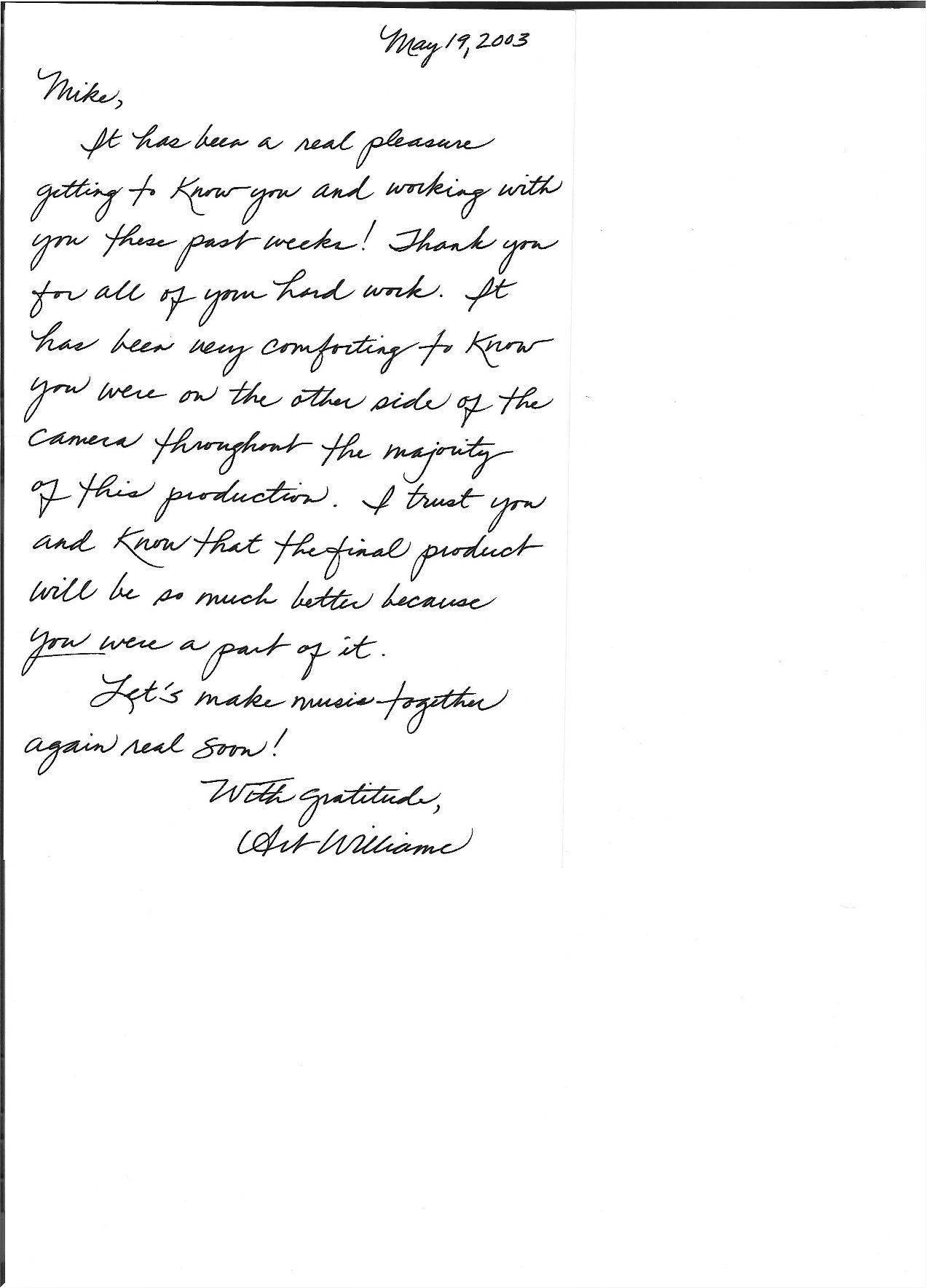 Bruce Williams Show Pilot letter