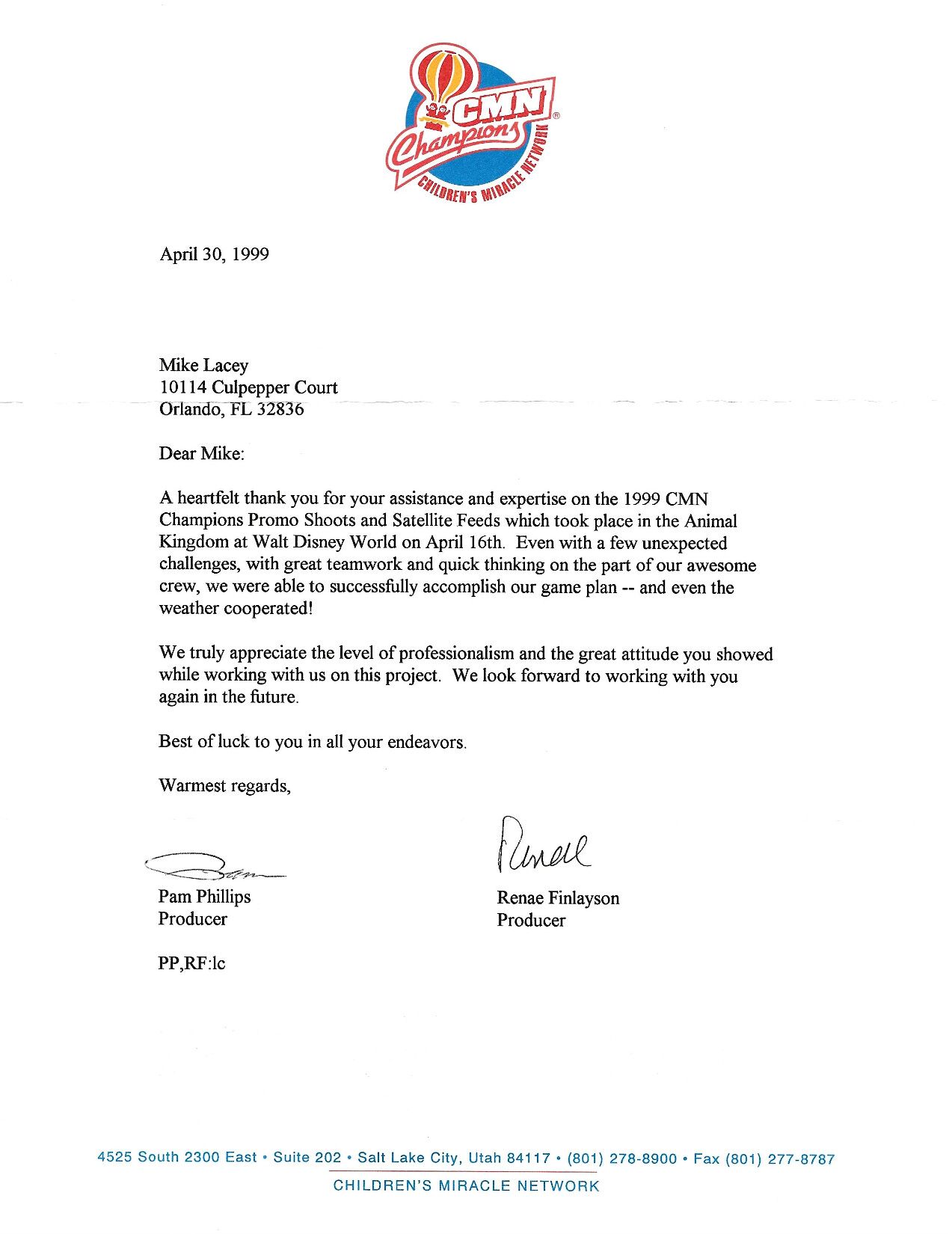 Children's Miracle Network letter