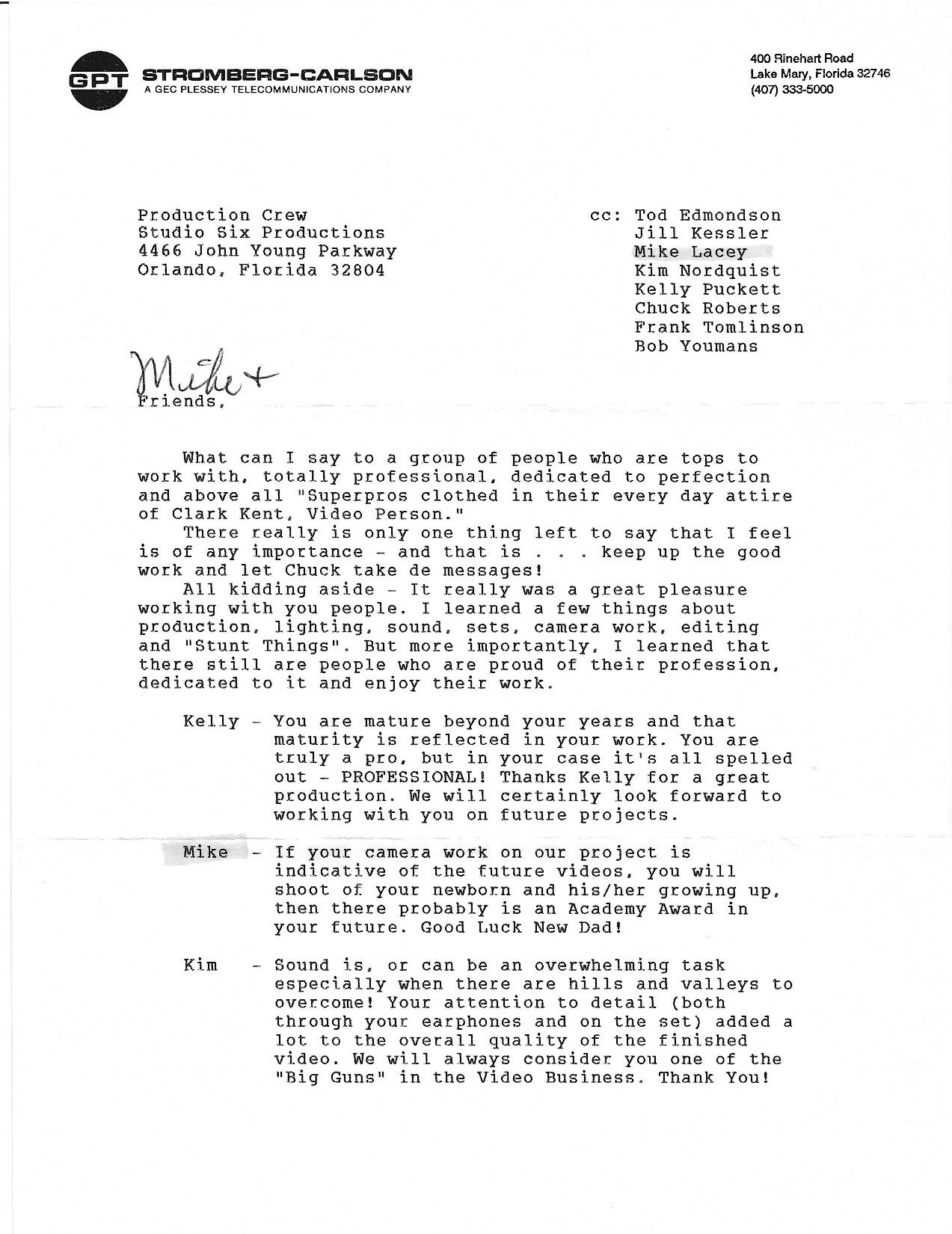 Stromberg Carlson letter