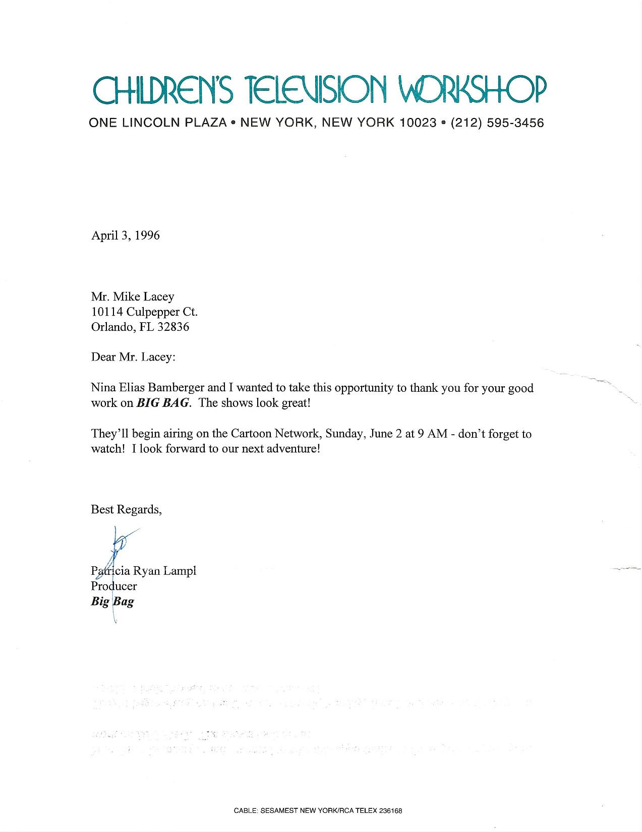 Big Bag - Children's Television Workshop letter