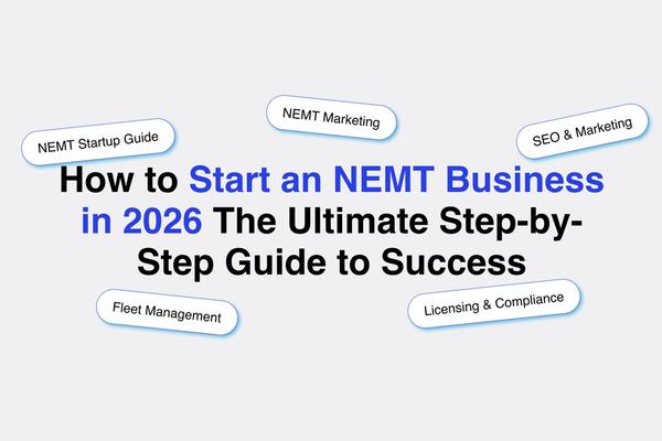 Modern NEMT business launch roadmap for 2026 showing digital systems for SEO, marketing, and software integrations by MedFlow Digital.