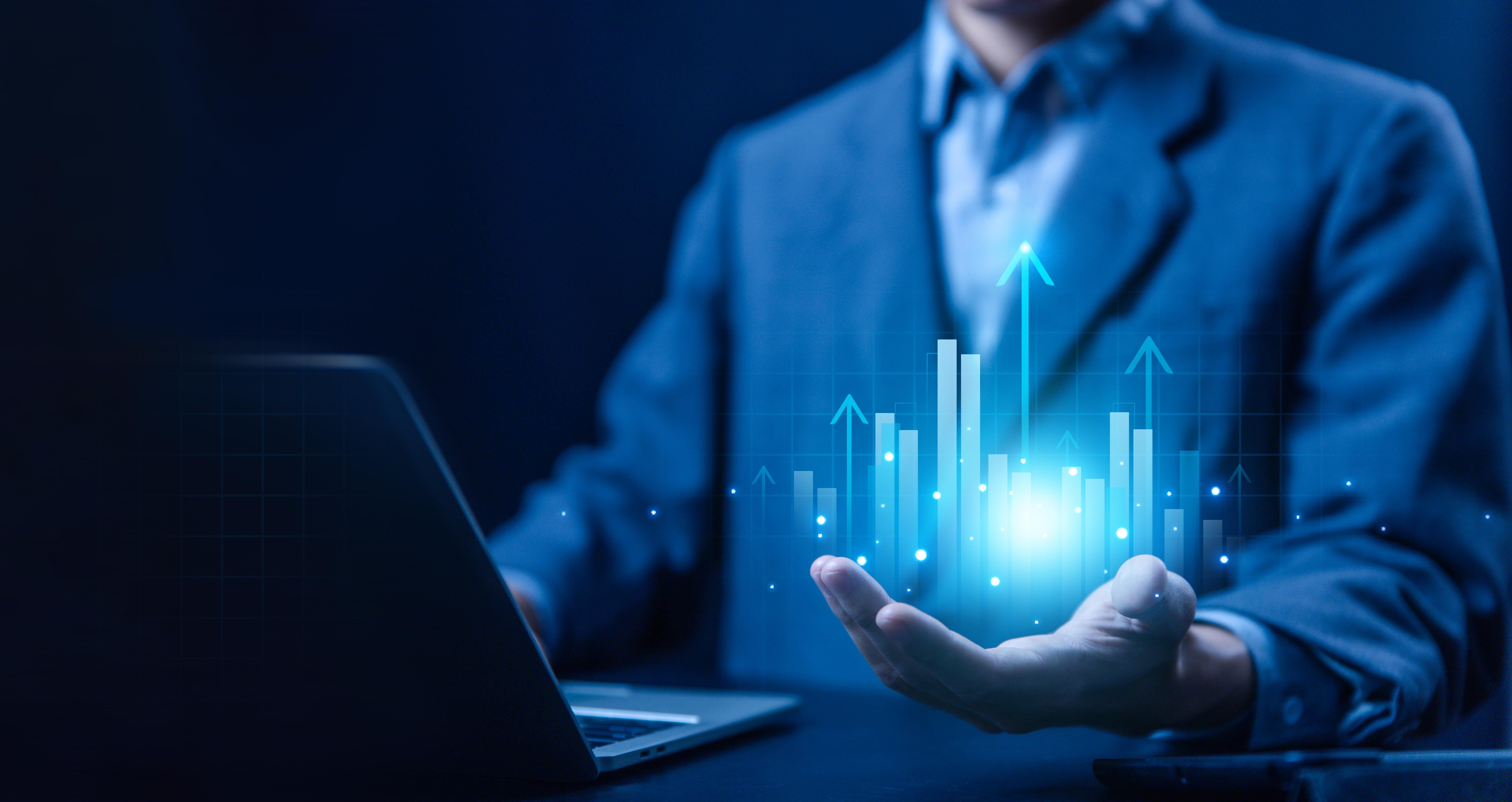 greater business access hand show graph chart stock market economic. growth business concept. plan strategy company increase profit to success global. trend marketing grows technology digital. economy, financial, and invest