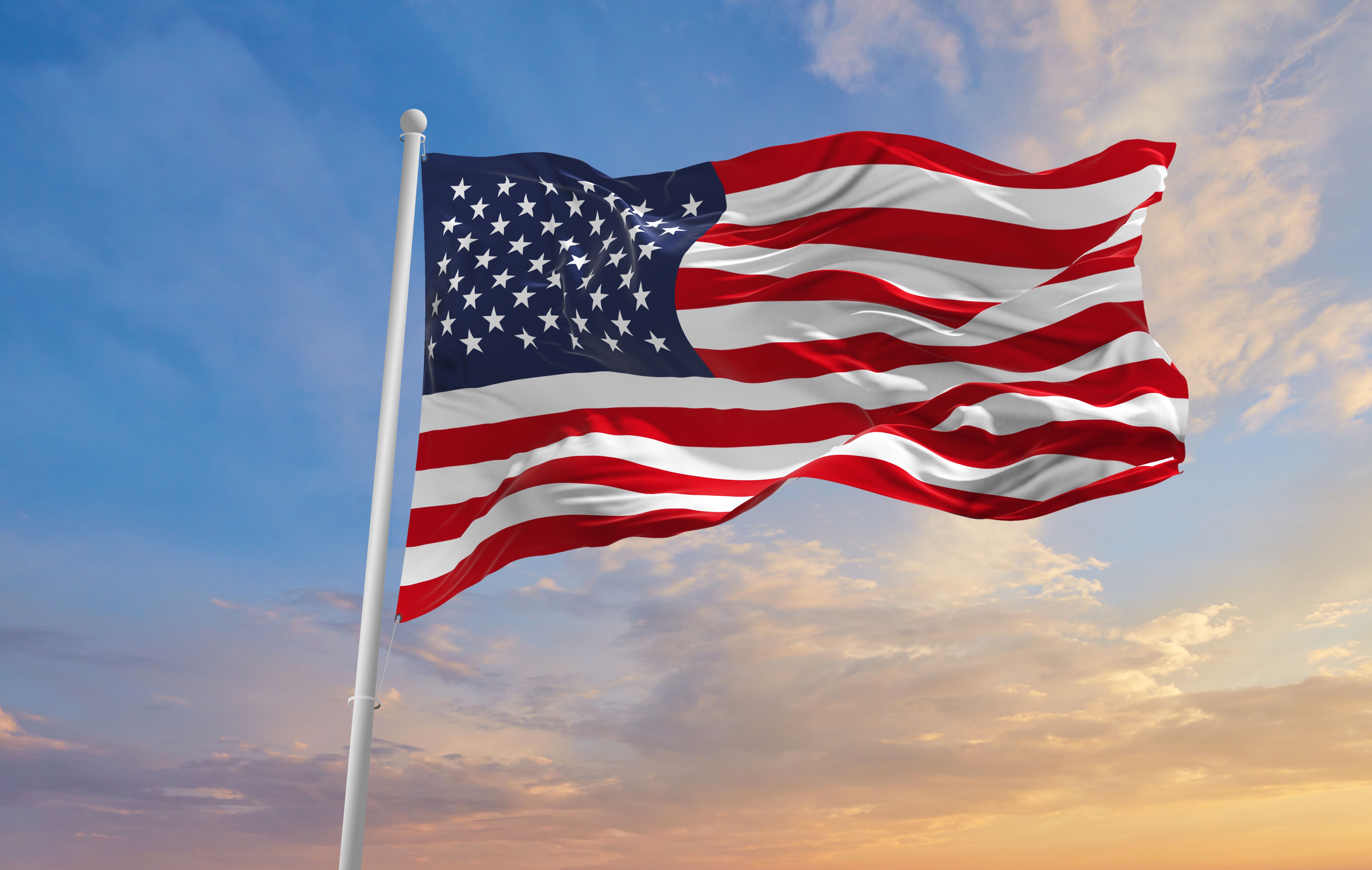 Large American flag waving in the wind