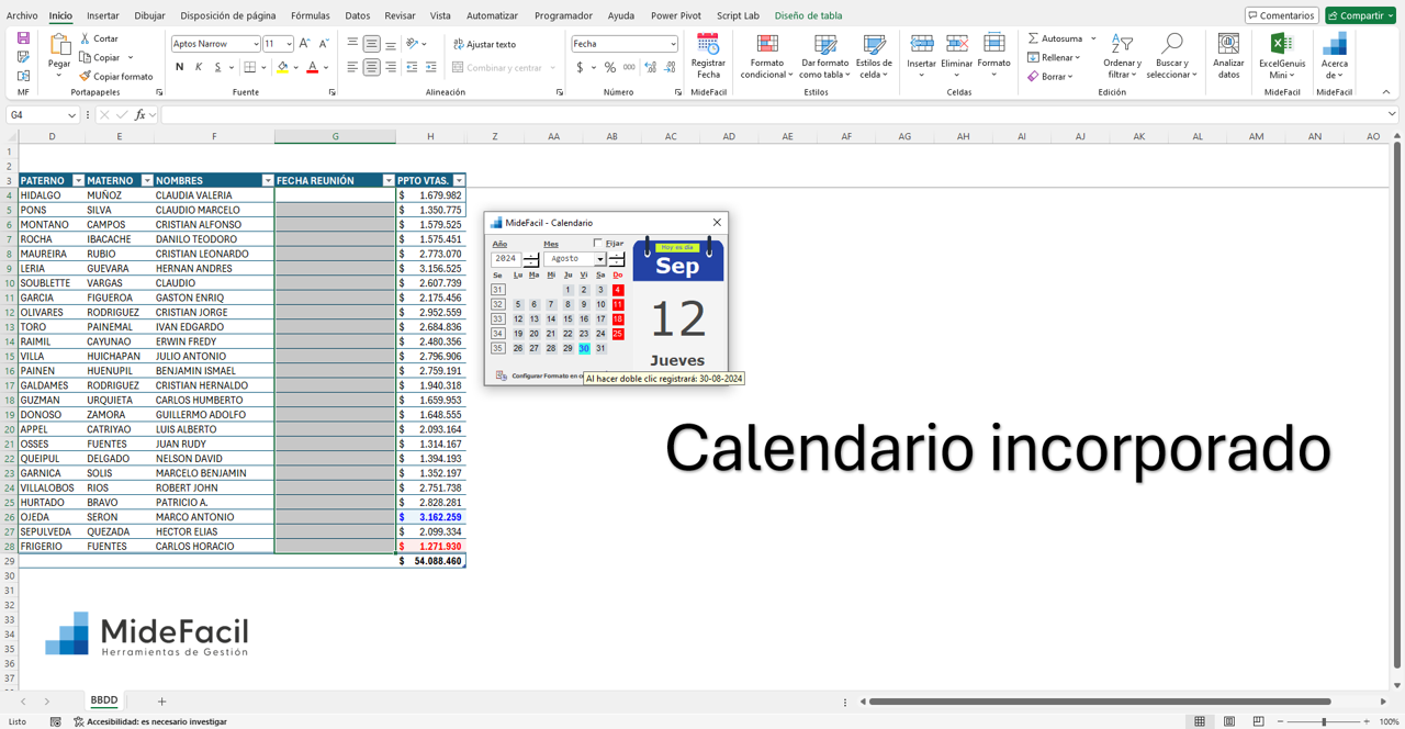 Por fin un calendario integrado en Excel