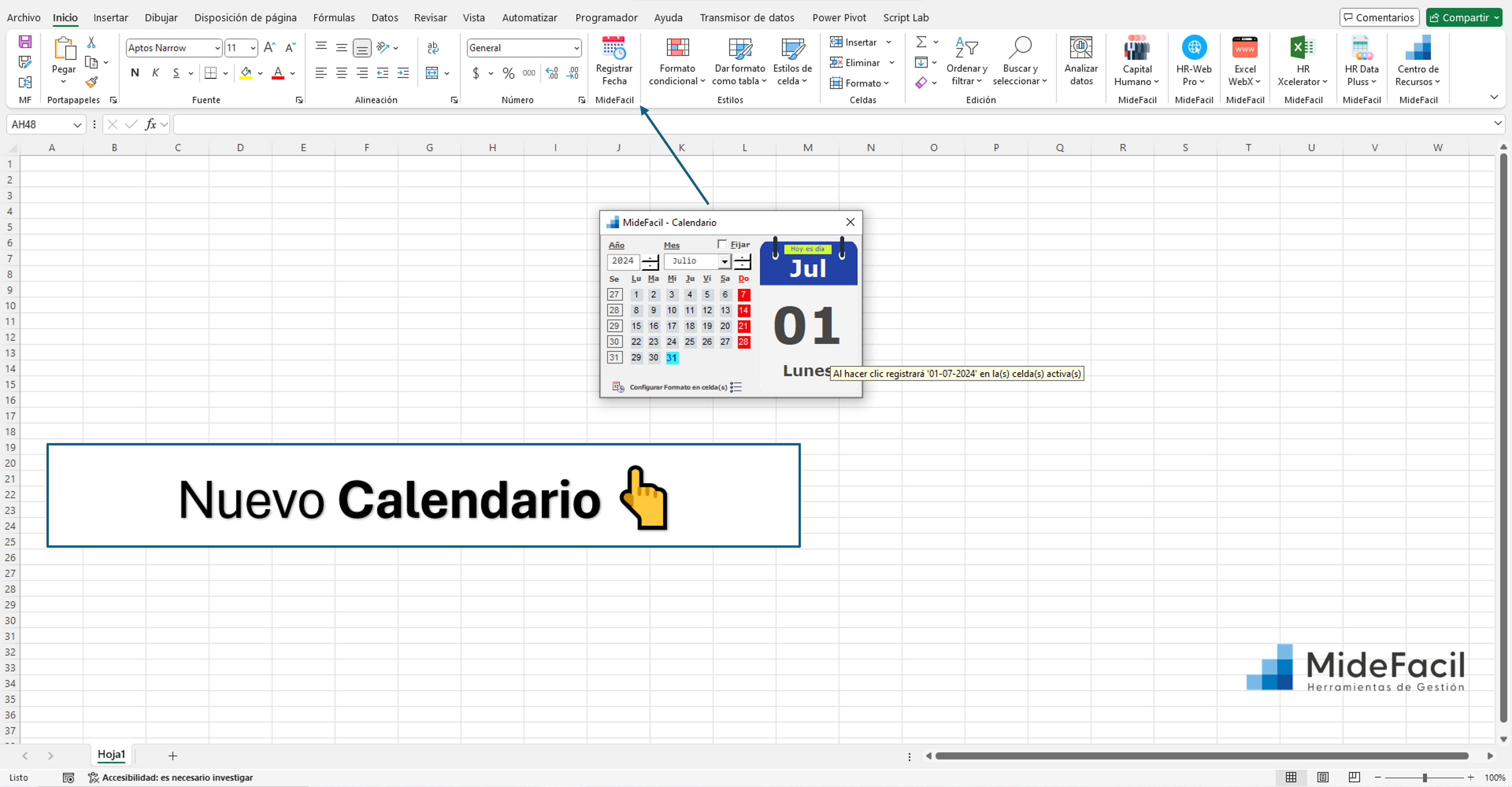 Calendario fácil de instalar y utilizar
