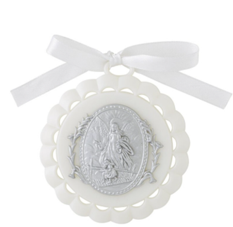 White Guardian Angel Crib Medal