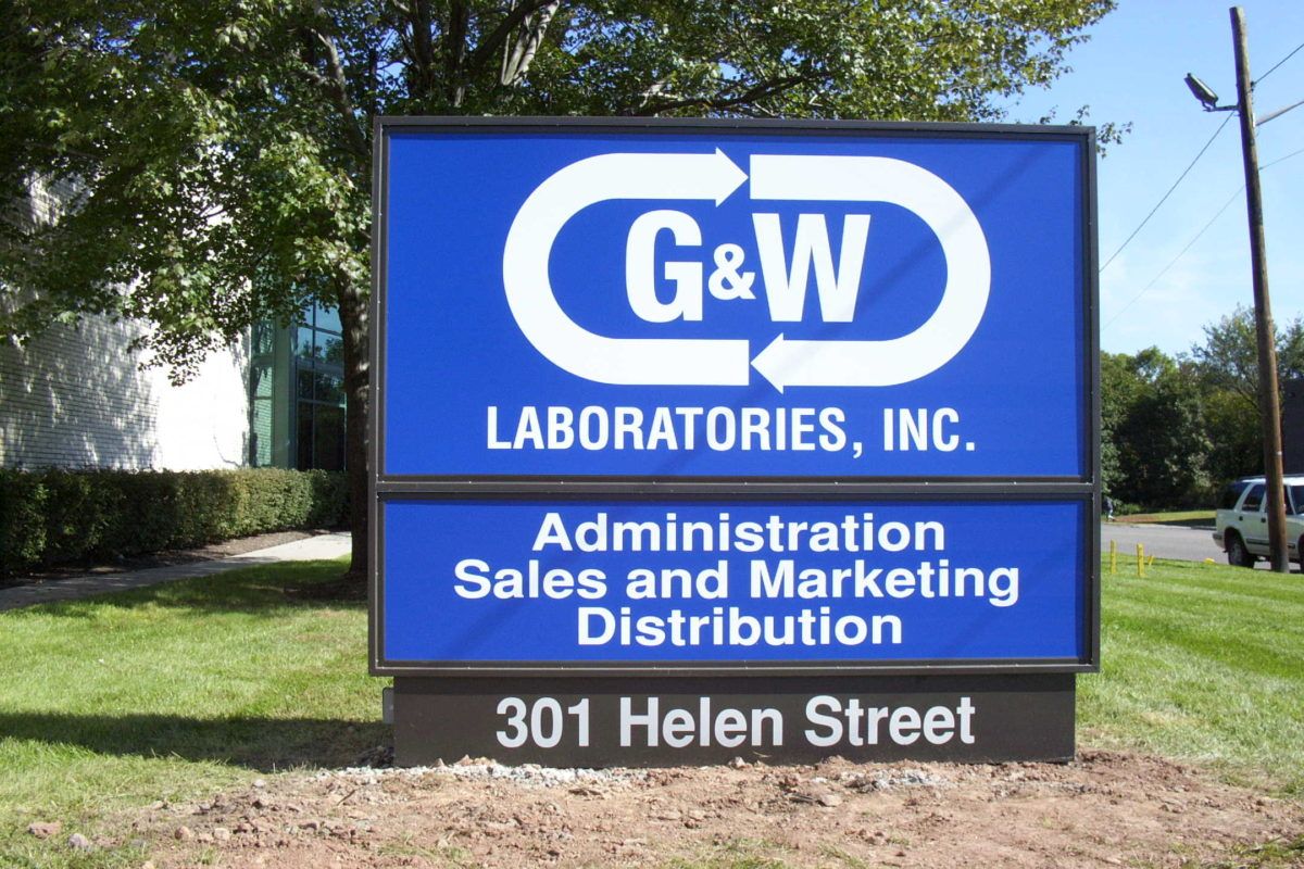 Interally illuminated sign for G&W Laboratories, Inc
