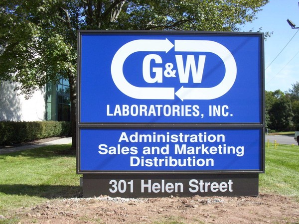 Interally illuminated sign for G&W Laboratories, Inc