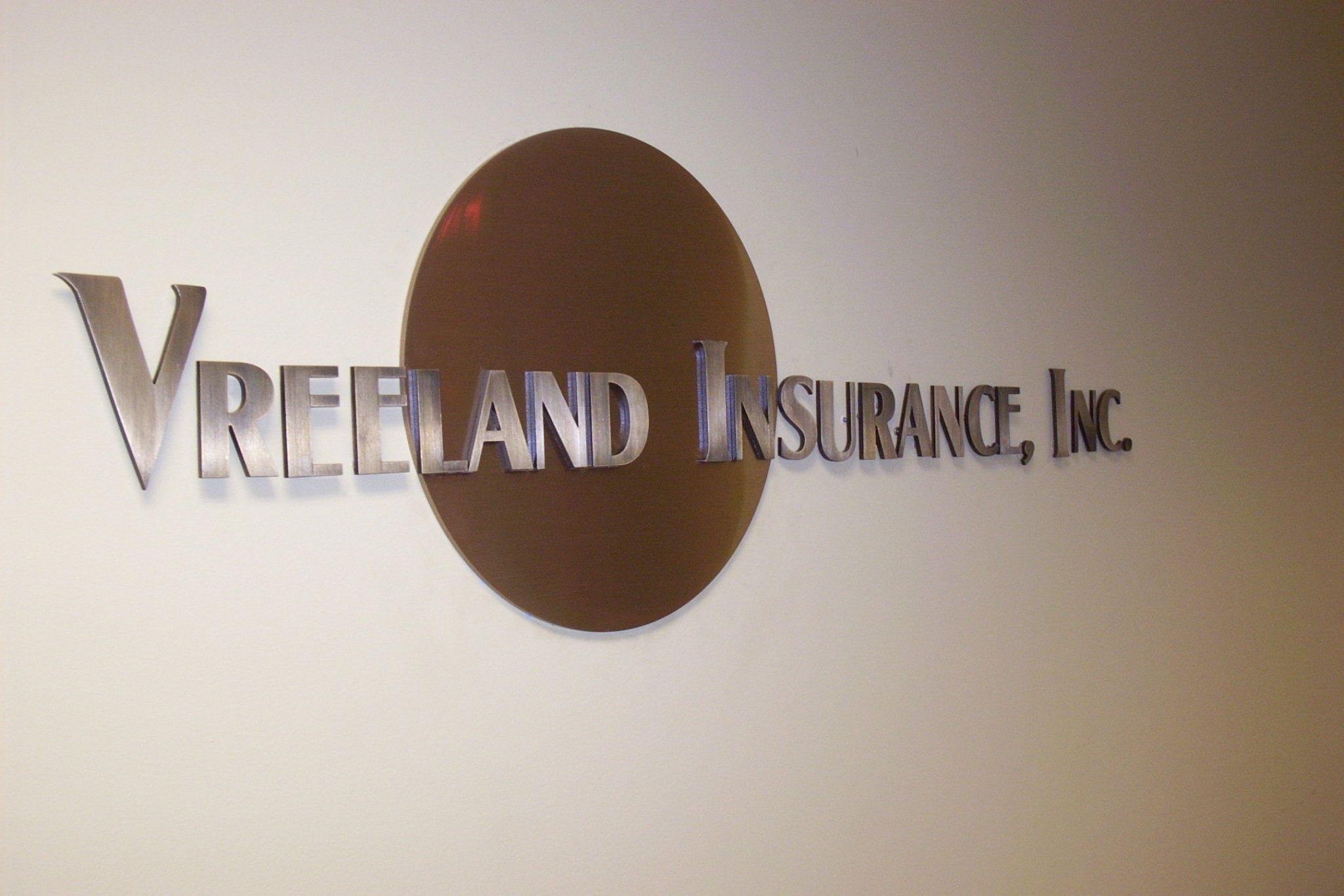 Cut metal letters for Vreeland Insurance, Inc.