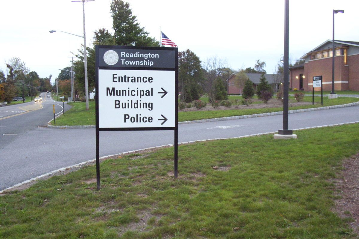 Post and panel sign for Readingtown Township