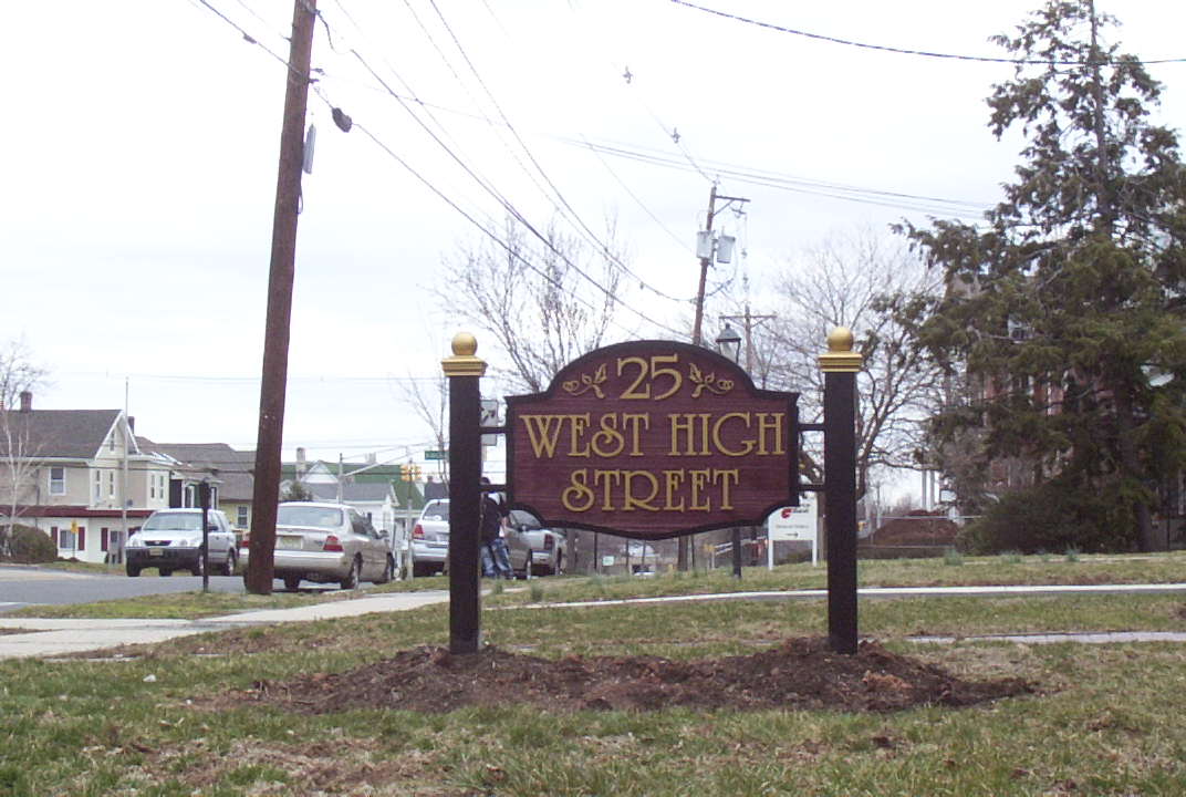 25 West High Street custom sandblasted sign