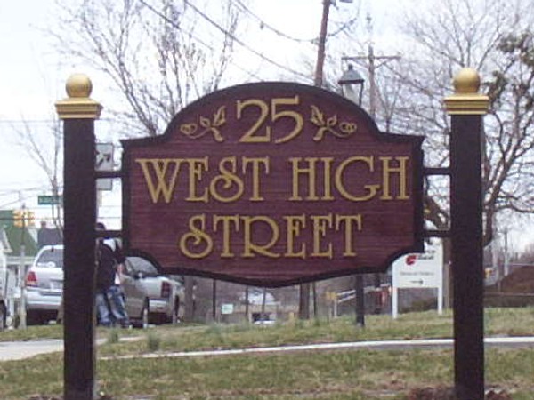25 West High Street custom sandblasted sign