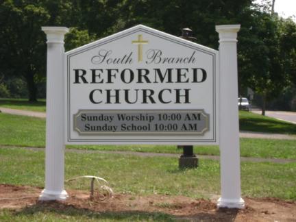 Post and panel sign for South Branch Reformed Church