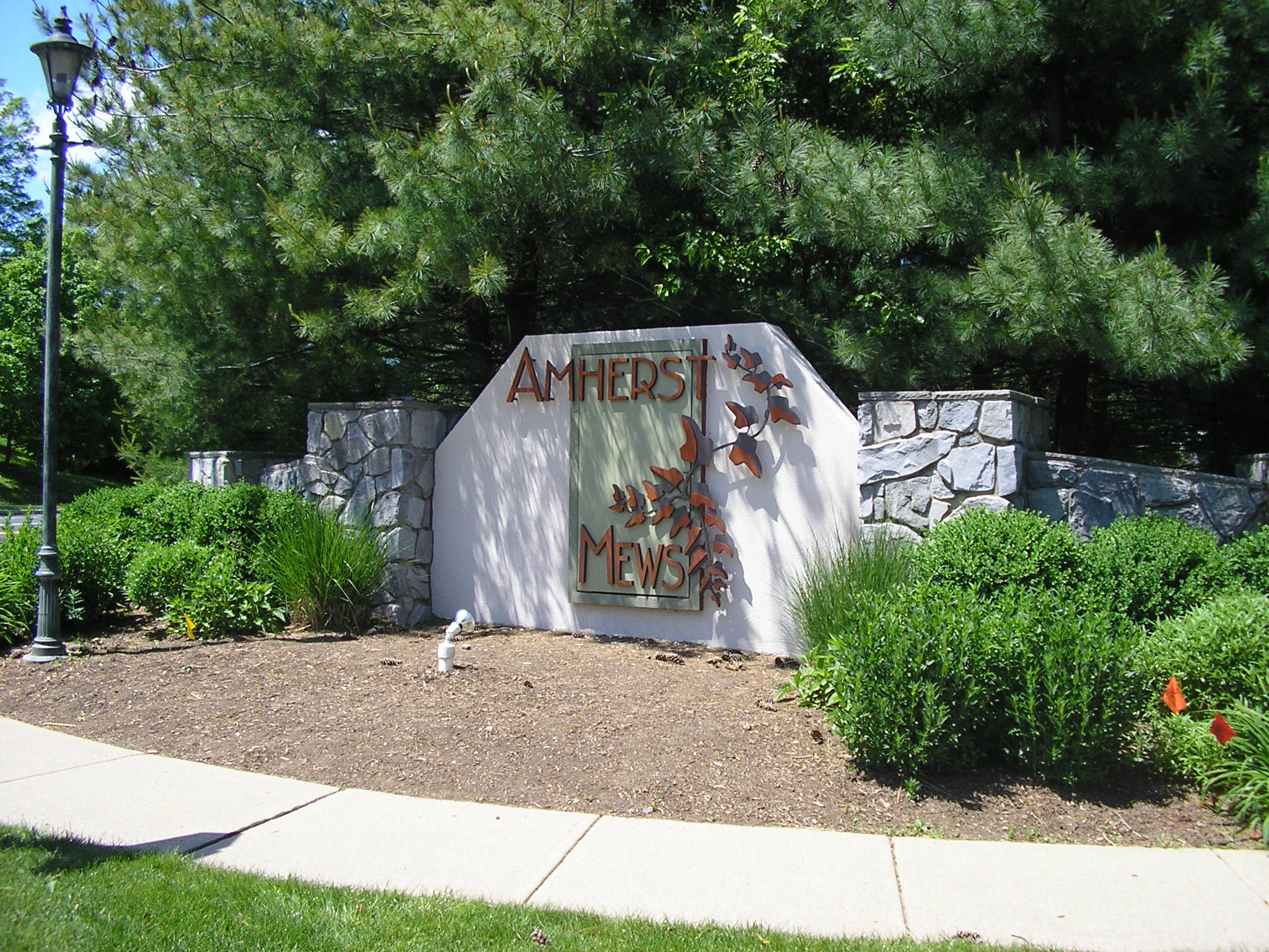 Cut metal letters for Amherst Mews