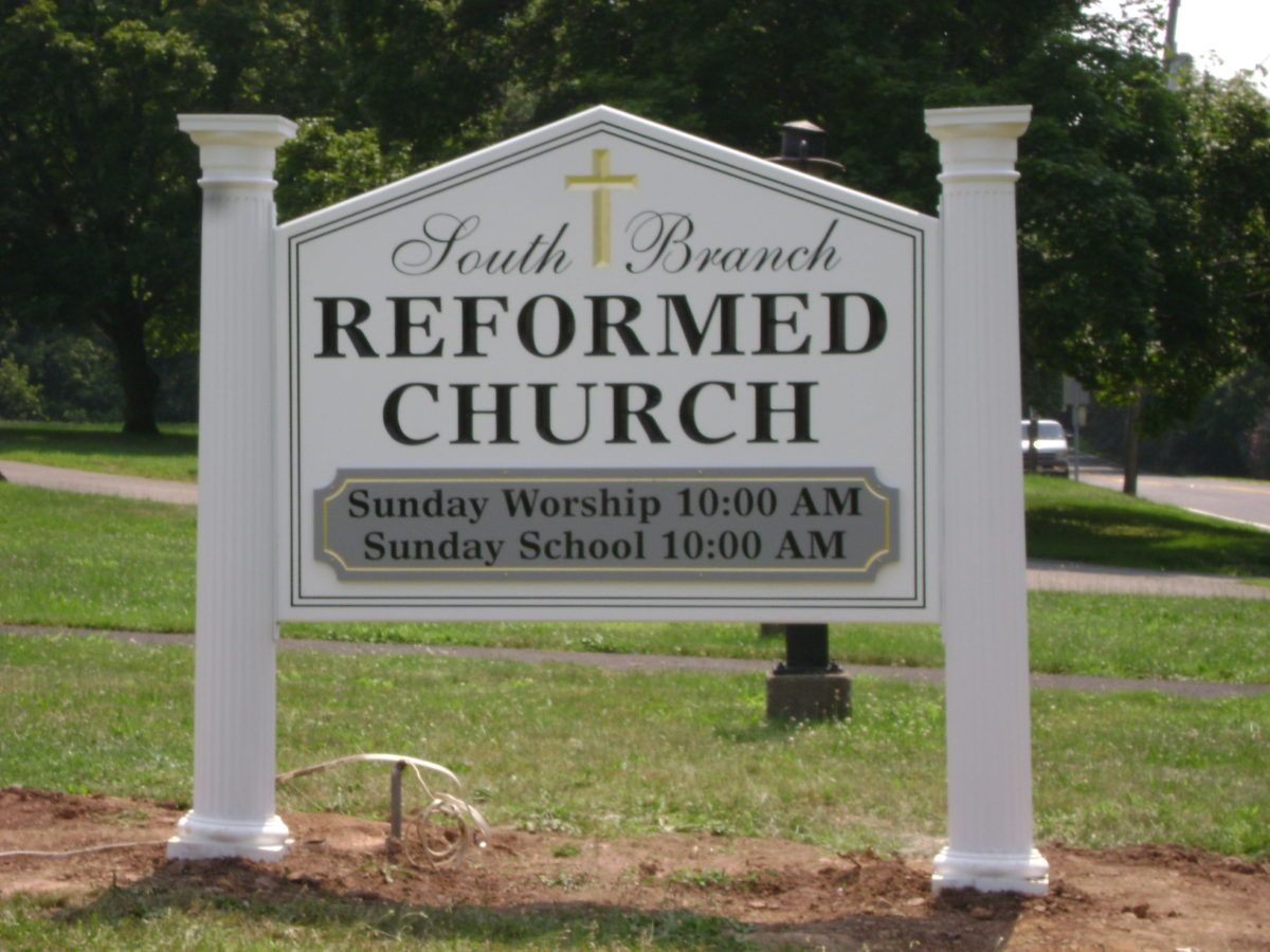 Carved sign for South Branch Reformed Church