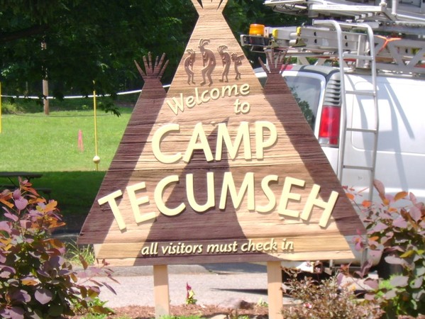 Camp Tecumseh custom sandblasted sign