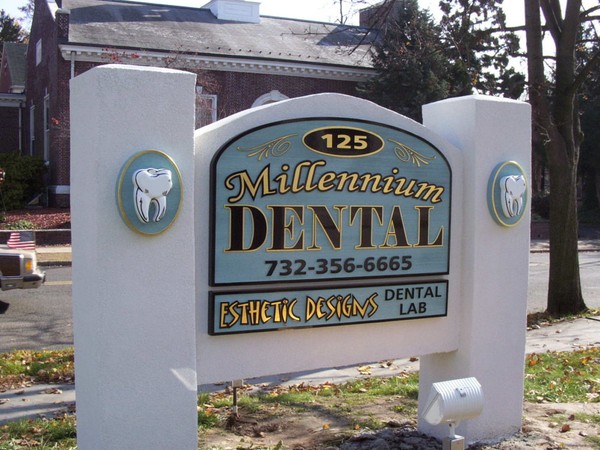 Millennium Dental custom sandblasted sign