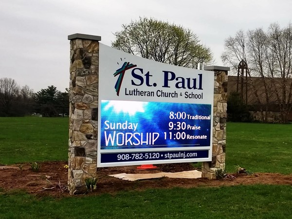 Photo of the St. Paul Lutheran Church school LED message board sign