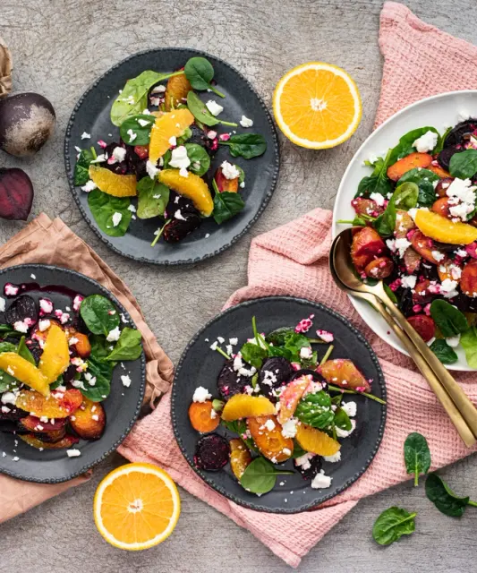 Salad with Roasted Beetroot, Orange, and Balkan Cheese