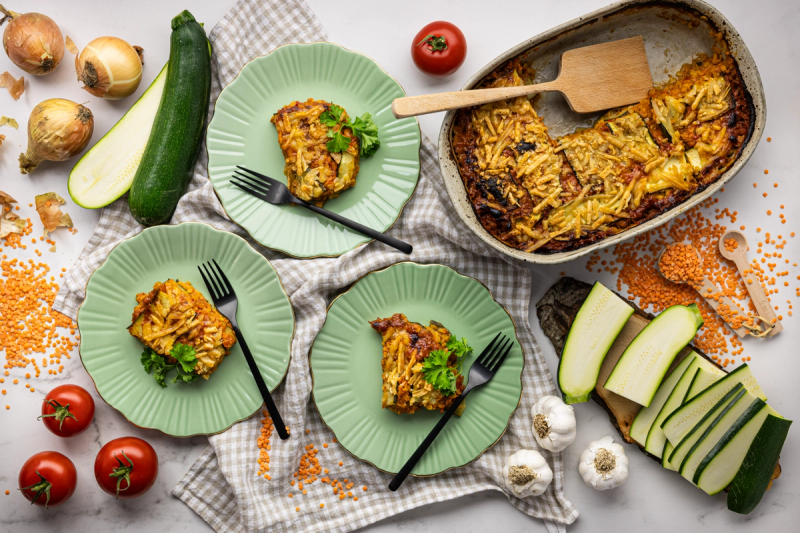 Středomořské cuketové lasagne s čočkou
